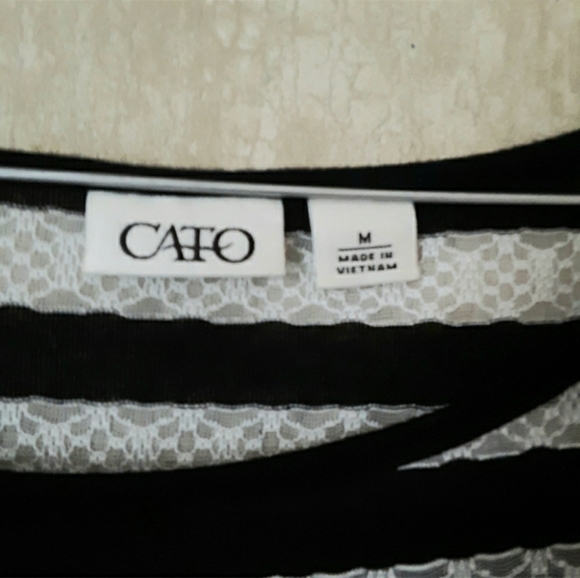 Cato lace striped black and white sjprt sleeve top shirt size medium - Picture 7 of 7
